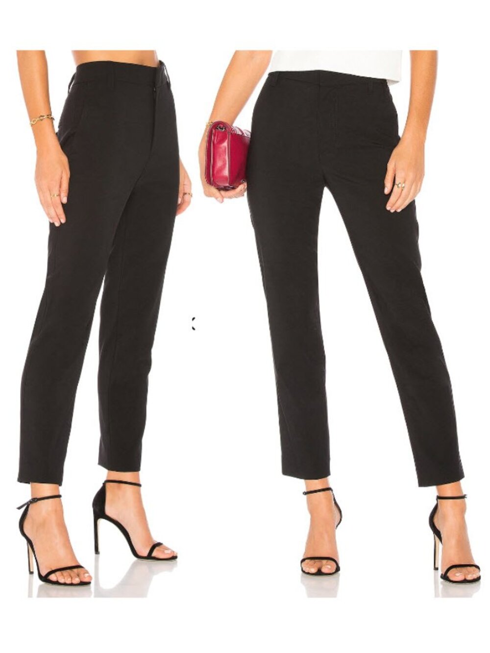 Vince Tapered Wool Black Dress Pants Front Seam Slim Size 8